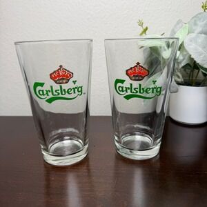 Carlsberg Beer Pint Glasses Set of 2 Clear Glass Logo Barware 16oz 6 inch